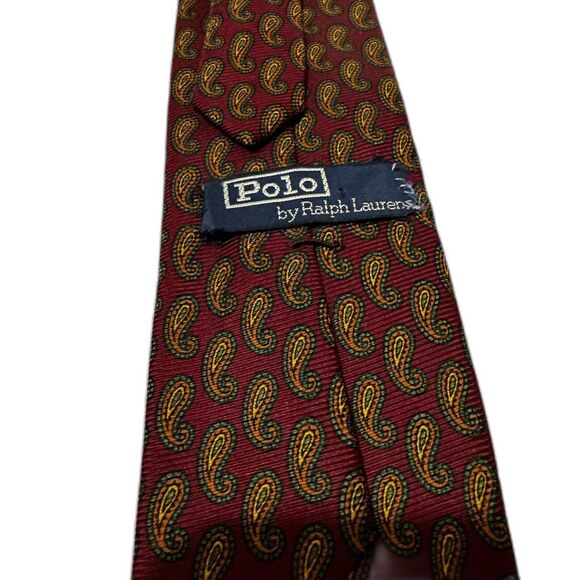 Polo by Ralph Lauren Elevate Your Style - Classic Gold & Maroon Paisley Silk Tie - Picture 1 of 5